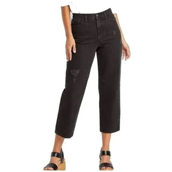 Universal Thread Vintage Straight Crop Jeans Black SIZE 14 Distressed Stretch - Picture 1 of 15